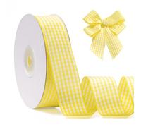 FAKILO Yellow Gingham Ribbon 25mm X 22m Yellow and White Buffalo Plaid Check Ribbon for Gift Wrapping DIY Crafts Hair Bows Country-Themed Party and Home Decor