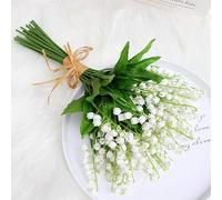FAKKA 12 Pieces Artificial Lily of the Valley Artificial White Bells Wind Chime Orchid Wedding Bouquet Artificial May Flower for Home Wedding Party Lilies Garden