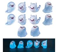 Falafoty 10PCS Cute Fairy Garden Statue Kit, Luminous Halloween Miniature Ghost Figurines Resin Ornament for DIY Micro Landscape Scene Outdoor Patio Terrace Balcony Yard Garden Decoration (Blue)