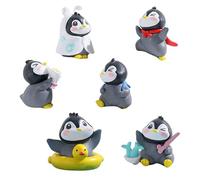 Falafoty 6Pcs Black Penguin Figures Toys Winter Decoration Cake Topper, Miniature Penguin Figurines Table Ornament, Penguins Fairy Garden Moss Landscape Kids Birthday Gift Party Supplies Car Deco (D)