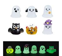 Falafoty 6PCS Cute Fairy Garden Statue Kit, Luminous Halloween Miniature Ghost Figurines Resin Ornament for DIY Micro Landscape Scene Outdoor Patio Terrace Balcony Yard Garden Decoration (Green)