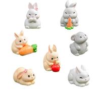 Falafoty 7Pcs Rabbit Figures Toys Bunny Cake Topper, Miniature Rabbit Ornament Easter Bunny Figurines Easter Decoration, Rabbit Fairy Garden Moss Landscape DIY Playset Kids Birthday Party Supplies