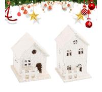 Falafoty Christmas Outdoor Light, Christmas House Night Light Decoration, 2PCS Glowing Snow House Winter Holiday Table Decor, LED Snow Cottage Hanging Lamp Xmas Home Mantel Ornament, No Battery