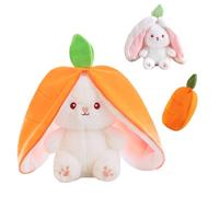 Falafoty Easter Bunny Plush Toy, 25CM Reversible Rabbit Strawberry Carrot Plushie Doll with Zipper, Cute Bunny Carrot Strawberry Pillow, Stuffed Animal Rabbit Muppet Toys Gift for Kids Adults (Orange)