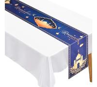 Falafoty Eid Mubarak Table Runner, Ramadan Table Decoration, Eid Moon Table Cloth Islamic Muslim Holiday Home Kitchen Decoration Ramadan Indoor Outdoor Celebration Party Supplies, 180 x 35cm (Blue)