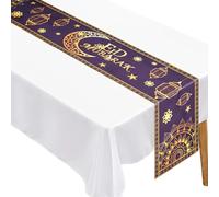 Falafoty Eid Mubarak Table Runner, Ramadan Table Decoration, Eid Moon Table Cloth Islamic Muslim Holiday Home Kitchen Decoration Ramadan Indoor Outdoor Celebration Party Supplies, 180 x 35cm (Purple)