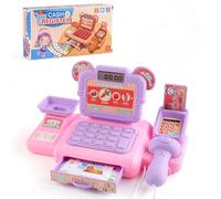 Falafoty Kids Toy Till Cash Register with Scanner/Credit Card/Play Money,Toddler Supermarket Pretend Role Play Shopping Toy Playset for Boys Girls Age 3+ Learning Toy,Imaginative Play Toy Gift (Pink)