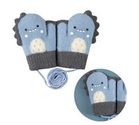 Falafoty Kids Winter Knitted Gloves, Toddler Magic Stretch Mittens Plush Lined, Baby Warm Mitten, Dinosaur Warm Fluffy Hang Neck Gloves Kids Cold Weather Cycling Camping Ski Gloves 3-5 Years (Blue)