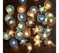 Falafoty Starfish Seashell String Lights,3M 20LED Under The Sea Fairy Light Battery Operated,Ocean Theme Decorative Light String for Indoor Outdoor Bedroom Birthday Wedding Beach Party (Marine Li)