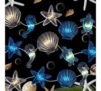 Falafoty Starfish Seashell String Lights,3M 20LED Under The Sea Fairy Light Battery Operated,Ocean Theme Decorative Light String for Indoor Outdoor Bedroom Birthday Wedding Beach Party (Blue Seahorse)