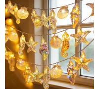 Falafoty Starfish Seashell String Lights, 3M 20LED Under The Sea Fairy Light Battery Operated, Ocean Theme Decorative Light String for Indoor Outdoor Bedroom Birthday Wedding Beach Party (Conch)