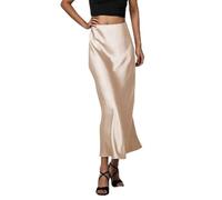 Falafoty Women's Satin Long Skirt, High Waist Silk Solid Color Skirts Long Formal A-Line Elegant Skirt Silky Flowy Skirts for Date Dinner Party Cocktail Party and Casual Daily Dress Up (M, Beige)