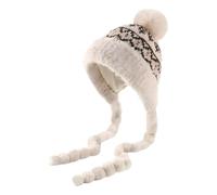 Falafoty Women's Winter Hat with Ear Flaps, Warm Knit Bobble Beanie Hat Thicked Plush Lined, Windproof Snowproof Trapper Thermal Earflap Cap for Women Girls Outdoor Sport Ski (UK, Numeric, 1, Beige)