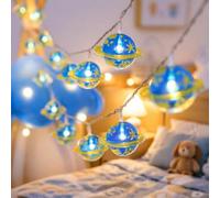 Falagoty Space Fairy String Light Children's Room LED Light,3M 20LED Astronaut Planet Rocket Indoor Decorative Light,Spaceship Theme Holiday Light Room Birthday Party Garden Patio Deco (Planet)