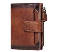 FALAN MULE Men's Wallet Genuine Leather RFID Blocking Wallet for Mens Zipper Coin Pocket Wallet (Brown)
