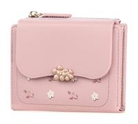 FALAN MULE Women's Small Bifold Leather Purse for Women, Small and Short Format Purse Small Wallet with Multiple Compartments, e02 light pink, 12.4 x 10.1 x 2.9 cm, Modern