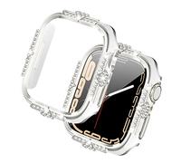 Falandi Compatible with Apple Watch Case Series 10/9/8/7/6/5/4 /SE Rhinestones with Built-in Glass Screen Protector 46/42 / 40/44 / 41/ 45mm Diamond iWatch Cover for Women Girl (White-S, 40mm)