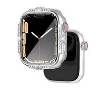 Falandi Hard Case Compatible with Apple Watch Case Series 7 45mm Rhinestones with Built-in Glass Screen Protector Diamond iWatch Face Cover Smart Watch Case for Women Girl, 45mm Silver