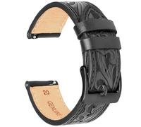 Falandi Quick Release Vintage Leather Watch Band Retro Pattern Classical Replacement 20mm 22mm for Samsung Galaxy Watch 6 Band Classic 43mm 47mm 40mm 44mm Leather Watch Strap, 22mm Black