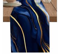 Falaniique Marble Table Runner 120 Inches Long Cotton Linen Kitchen Dinner Table Runners, Modern Navy Blue Abstract Gold Burlap Tablerunner for Dresser/Dining/Party/Wedding 13x120