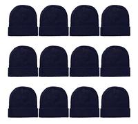 Falari 12 Pack Wholesale Winter Beanie Hat Unisex Bulk Skull Knitted Ski Cap for Cold Weather, Navy, One size