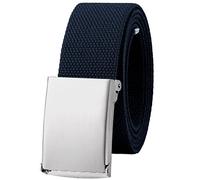Falari Canvas Web Belt Fully Adjustable Cut to Fit Golf Belt Flip Top Buckle, 1pk Silver Buckle - Navy, Fit waist 29-47"