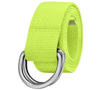 Falari Canvas Web Belt Metal Double D Ring Buckle for Men Women Casual Cloth Military Style Belt 1 1/2" Wide, 1pk - Neon Green, 37-40W/L