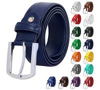 Falari Men Genuine Leather Casual Dress Belt With Single Prong Buckle 16 Colors - blue - Waist 32