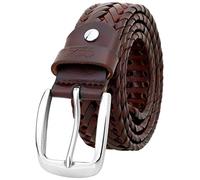Falari Men's Braided Belt Leather Stainless Steel Buckle 35mm