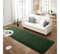 FALARK Soft Dark Green Runner Rug for Bedroom, 2x4 ft Bedside Carpet, Plush Fluffy Shag Furry Modern Area Rug for Living Room, Girls Kids Room Nursery Home Decor, Dark-Green