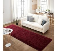FALARK Soft Wine Red Runner Rugs for Bedroom, 2x4 ft Bedside Rug Plush Fluffy Carpets, Shag Furry Modern Area Rug Carpet for Living Room Girls Kids Room Nursery Home Decor, Wine Red