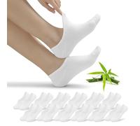 FALARY 12 Pairs White Trainer Socks Womens 4-7 Bamboo No Show Socks Mens Ankle Low Cut Casual Footies for Sneaker Loafers And Boat Shoes 6-8