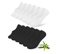 FALARY 6 Pairs Socks Men 12-15 Bamboo Trainer No Show Invisible Socks Women Ankle Low Cut Casual Running Thin for Sneakers & Canvas Shoes Sport Summer White Black