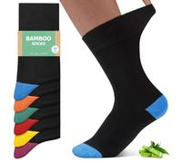 FALARY Mens Bamboo Socks Large Size Big Foot - Non Binding Gentle Grip Top - Soft Thermal Regulating Cushioned Feel - Multi - Size UK 12-15 - 6 Pairs