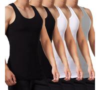 FALARY Mens Vest Tops Pack of 5 Tank Tops Fitted 100% Cotton Basic Plain Color Underwear and Colours Black White Grey XL