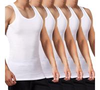 FALARY Mens Vest Tops Pack of 5 Tank Tops Fitted 100% Cotton Basic Plain Color Underwear and Colours White XL