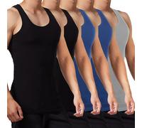 FALARY Mens Vest Tops Pack of 5 Tank Tops Fitted 100% Cotton Basic Plain Color Underwear and Colours Black Navy Grey XXL