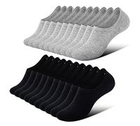 FALARY No Show Socks Mens Women Invisible Trainer Low Cut Ankle Loafer Boat Footies Non-Slip Graps Casual 10 Pairs_Grey_Black_12-14