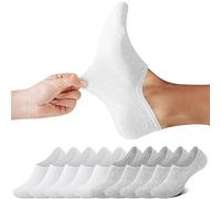 FALARY No Show Socks Mens Women Invisible Trainer Low Cut Ankle Loafer Boat Footies Non-Slip Graps Casual 10 Pairs_Grey_White_12-14