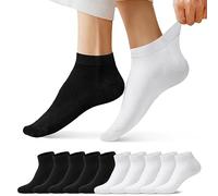 FALARY Trainer Ankle Socks for Men Women 10 Pairs Sport Low short Black White 3-5