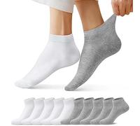 FALARY Trainer Ankle Socks for Men Women 10 Pairs Sport Low short Grey White 6-8