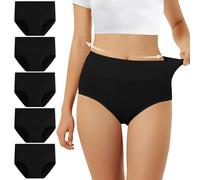 FALARY Women's Knickers High Rise Cotton Pack of 5 Black