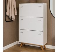 Falco Ii White Shoe Cabinet Spacious Storage With 3 Compartments Modern Scandinavian Style For Hallway