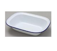 Falcon 22Cm Oblong Enamel Pie Dish Non Stick Oven Baking Dish White Blue Rim