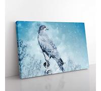 Falcon Bird With A Winter Scene In Abstract Modern Art Canvas Wall Art Print Ready to Hang, Framed Picture for Living Room Bedroom Home Office Décor, 50x35 cm (20x14 Inch)