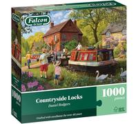 Falcon Countryside Locks - 1000 Piece Adults Jigsaw Puzzle - Canal Scene | 1000 Pc Adult Jigsaws - Nostalgic, Charming Large Puzzles - Cosy Rainy Day Activity, Christmas & Birthday Gift - 68 x 49 cm