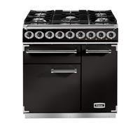 Falcon Deluxe 900 F900DXDFBL/CM 90cm Wide Black Dual Fuel Freestanding Range Cooker - Chrome Trim