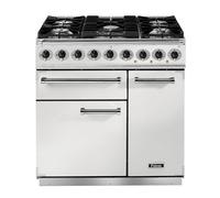Falcon Deluxe 900 F900DXDFWH/NM 90cm Wide White Dual Fuel Freestanding Range Cooker - Nickel Trim