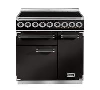 Falcon Deluxe 900 F900DXEIBL/C-EU 90cm Wide Black Induction Freestanding Range Cooker - Chrome Trim