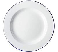 Falcon Enamel Dinner Plate Classic White with Blue Rim Durable Porcelain on Steel Oven & Dishwasher Safe Ideal for Home, Camping, Outdoor Use Round Dinner - 20 x1.5cm x1